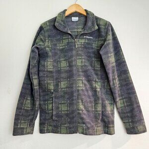 Columbia Kids Youth Full-Zip Plaid Fleece Jacket Size XL 18/20 Gray & Green EUC
